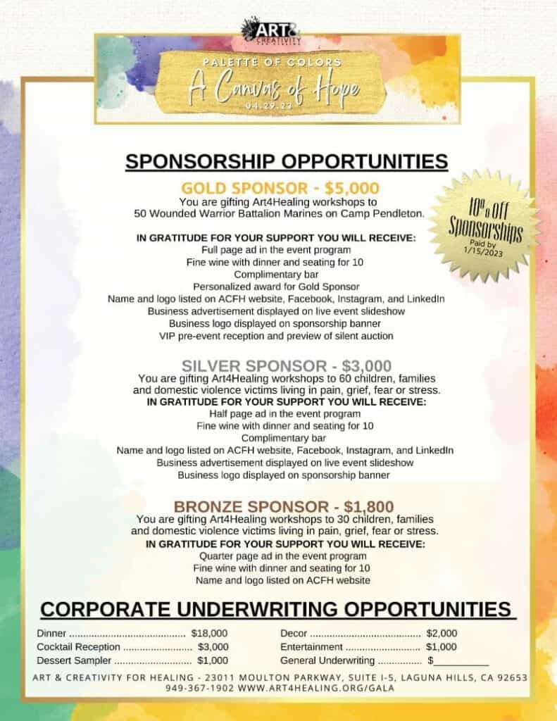 2023 Palette of Colors Sponsorship Opportunities